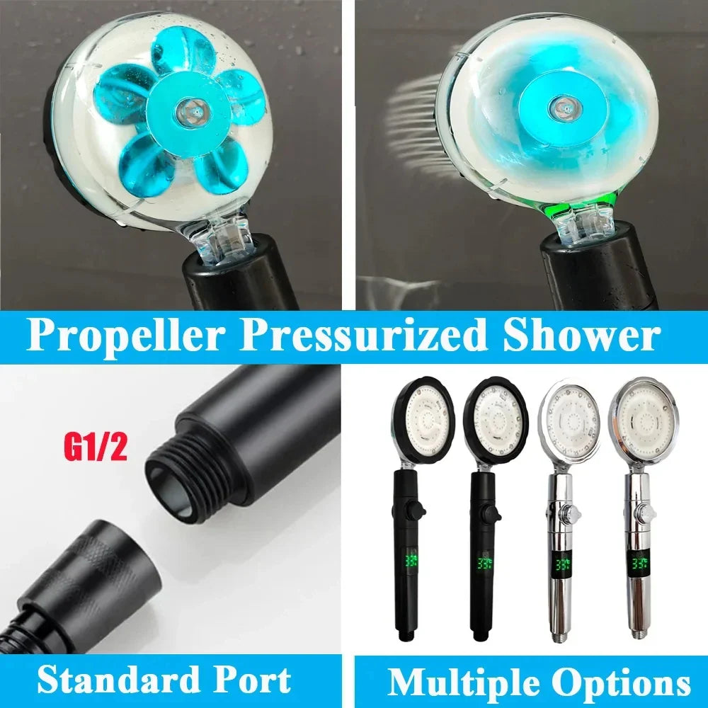 LED Temperature Display High-Pressure Handheld Shower Head Set