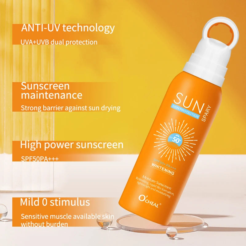 O‘cheal 150ml Sunscreen Spray Anti-aging Anti Wrinkle Moisturizing Whitening Sunscreen Spray Facial Body Neck Skin Care Cream Peaceful Pleasures Health and Wellness