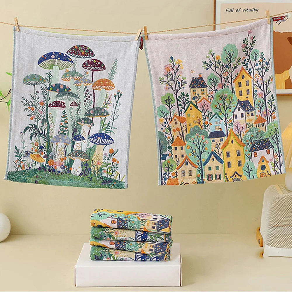 4-Layer Cotton Gauze Hand Towels 34x40cm – Quick-Dry Tea Towels Cotton Tea Towel Peaceful Pleasures Health and Wellness