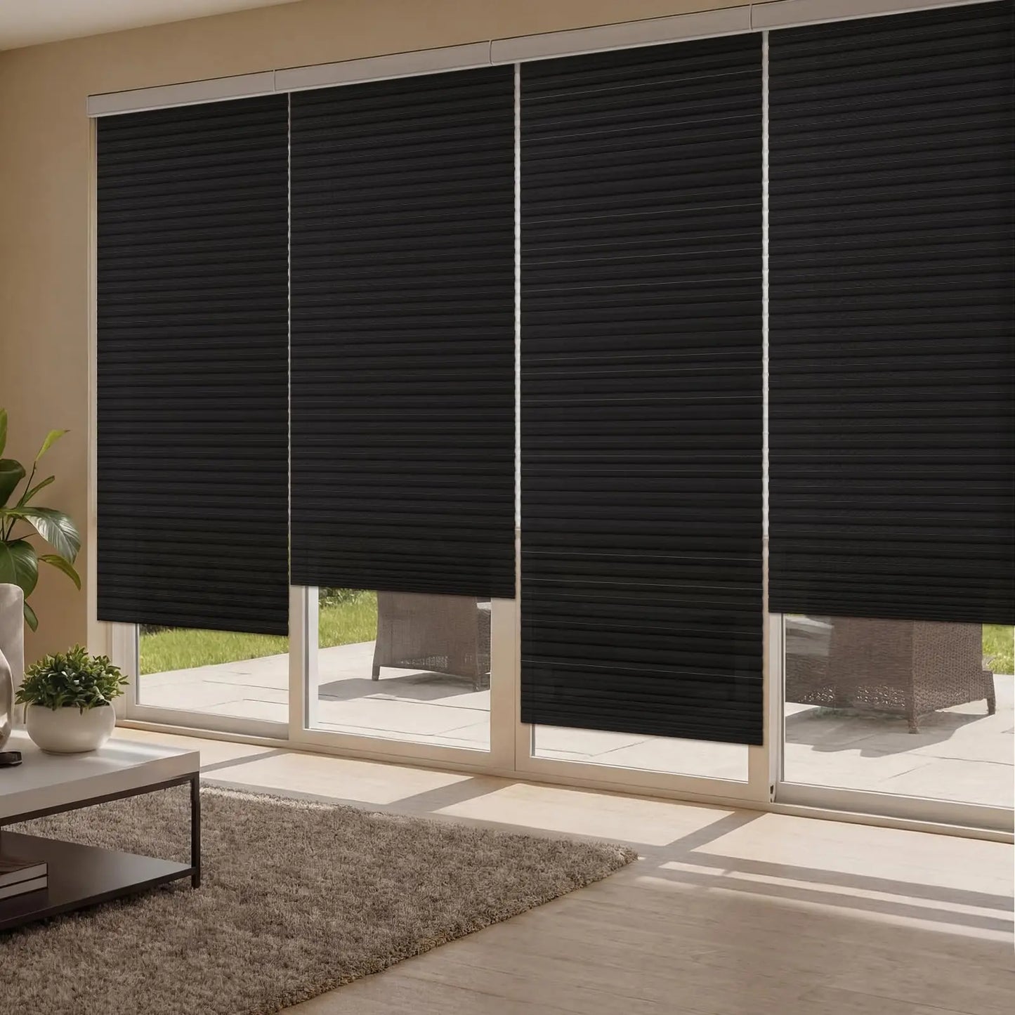 4-Pack No-Tool Pleated Privacy Blinds – Cut-to-Size Fabric Pleated Window Blinds Peaceful Pleasures Health and Wellness black 48 x 110 Inches
