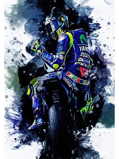 Valentino Rossi Watercolor Motorcycle Racer HD Canvas Print, Motorbike Racing Wall Art Poster for Home Decor Peaceful Pleasures Health and Wellness 8 40x60cm Unframed