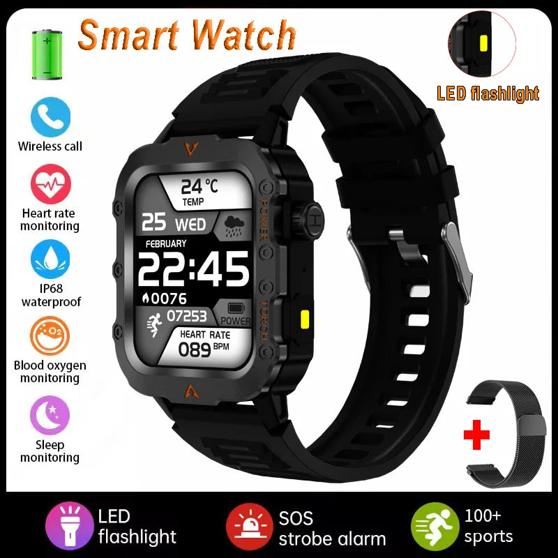 Men Smart Watch BT Call Sleep Heart Rate Health Monitor Outdoor LED Flashlight Waterproof Sports Watche For Android IOS HW12 Peaceful Pleasures Health and Wellness Bk22Milan