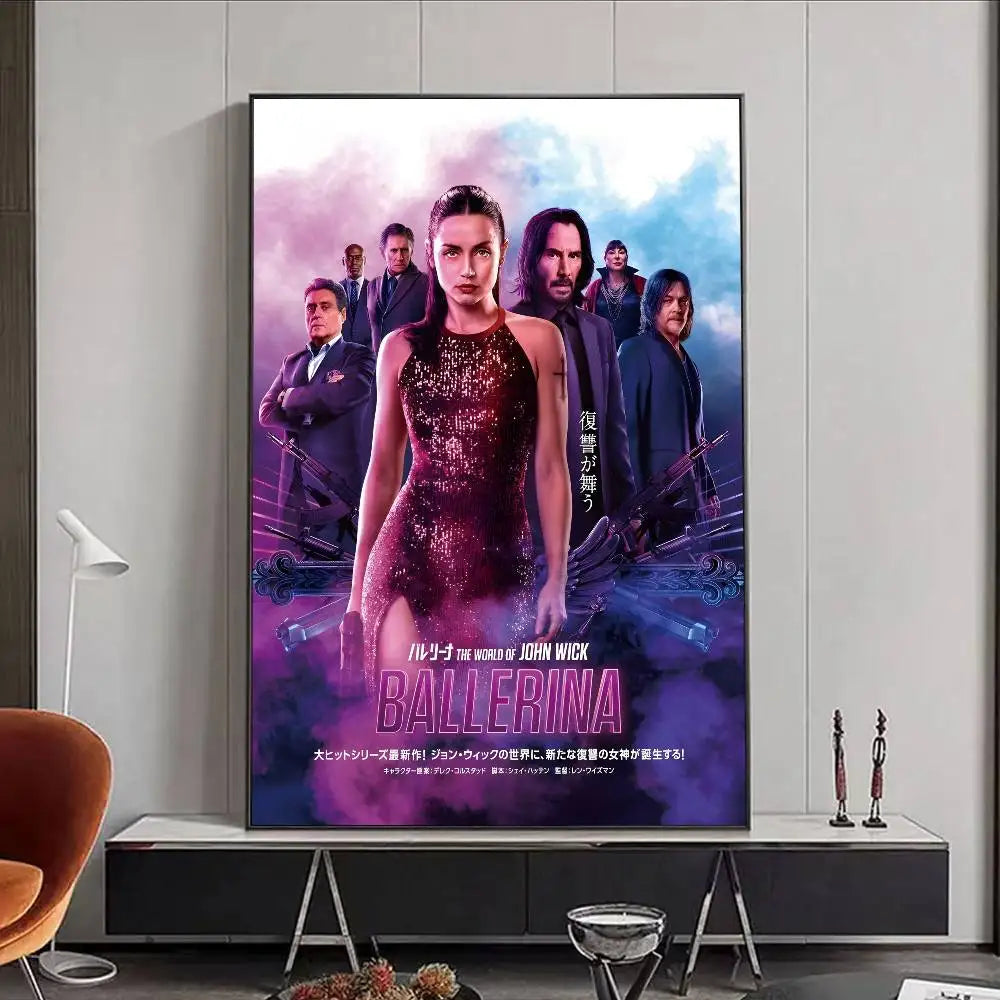 Movie J-John W-Wick B-Ballerina Poster HD art poster for home living room bar office decoration sticky waterproof Peaceful Pleasures Health and Wellness