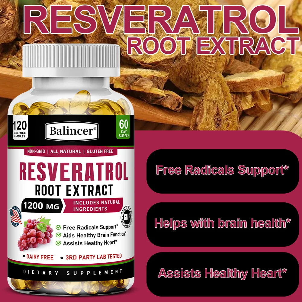 Resveratrol Root Extract Capsules - Antioxidant Anti-Aging, Brain & Heart Health, Skin Brightening & Immune Support, 120 Caps Peaceful Pleasures Health and Wellness