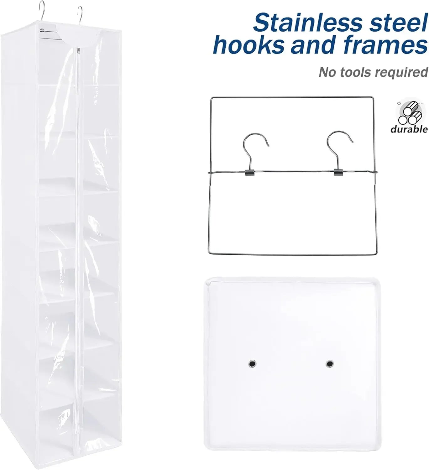 8-Shelf Hanging Closet Organizer with Zipper, Breathable Storage for Sweaters, Shoes, and More in White Peaceful Pleasures Health and Wellness
