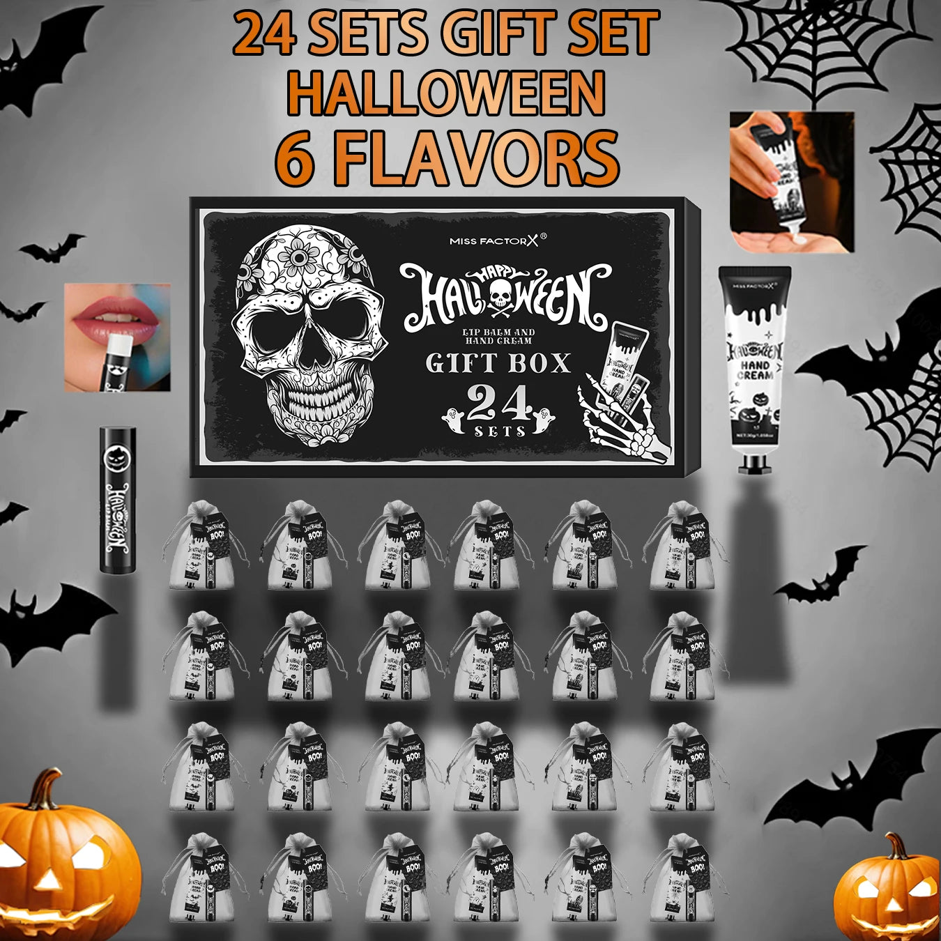 Halloween assembly gift 96PCS/box hand cream lipstick in bulk with BOO card and black gift bag Peaceful Pleasures Health and Wellness