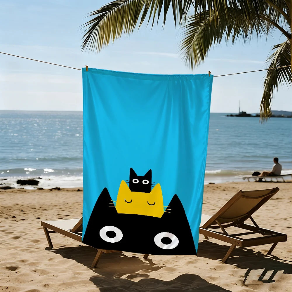 Cute Cat Art Beach Towel | Quick Dry Soft Pool & Travel Towel Quick Dry Beach Towel Peaceful Pleasures Health and Wellness