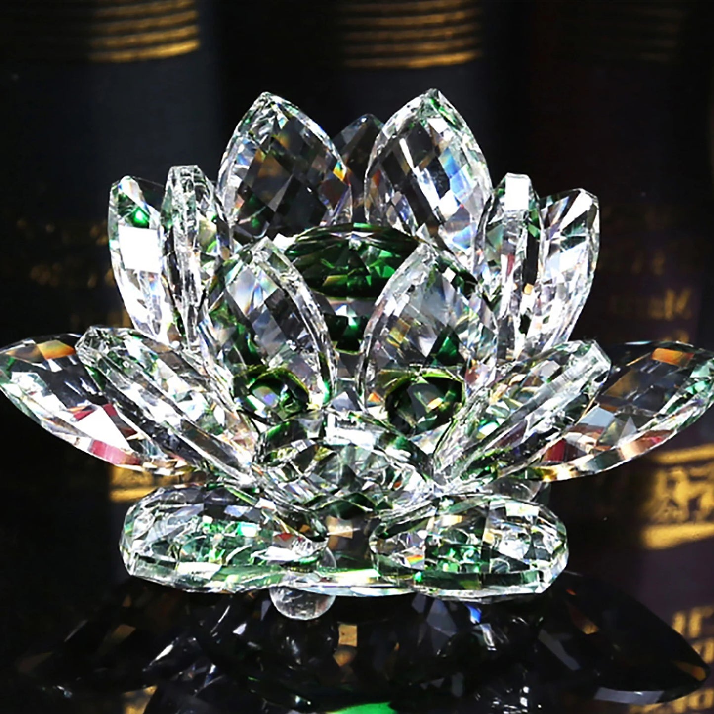 Crystal Lotus Flower Figurines Flower Crafts Glass Car Figurines for Tabletop Centerpiece Home Office Peaceful Pleasures Health and Wellness 30 Green