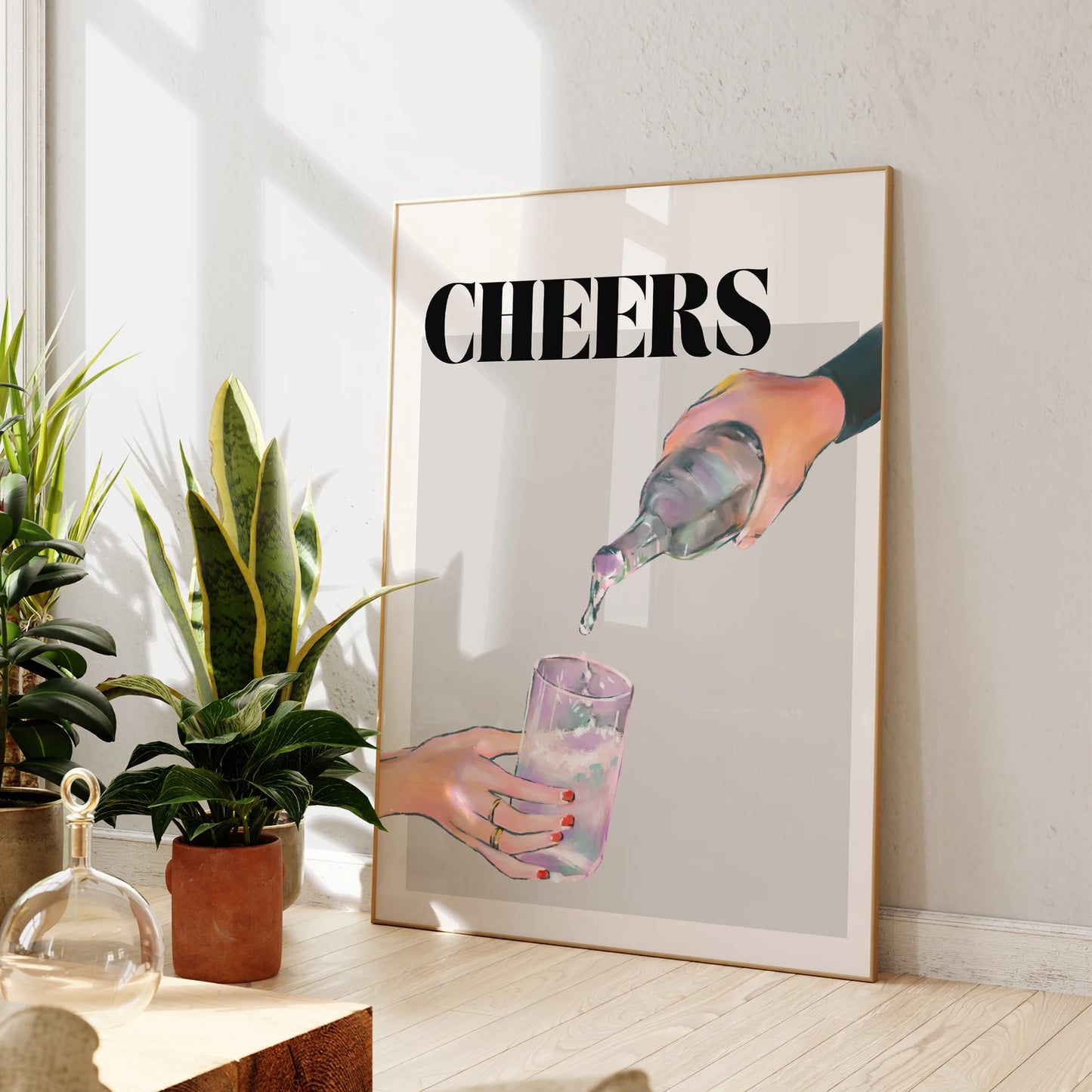 Bar Cart Wine Glass Canvas Wall Art Print | Home Decor