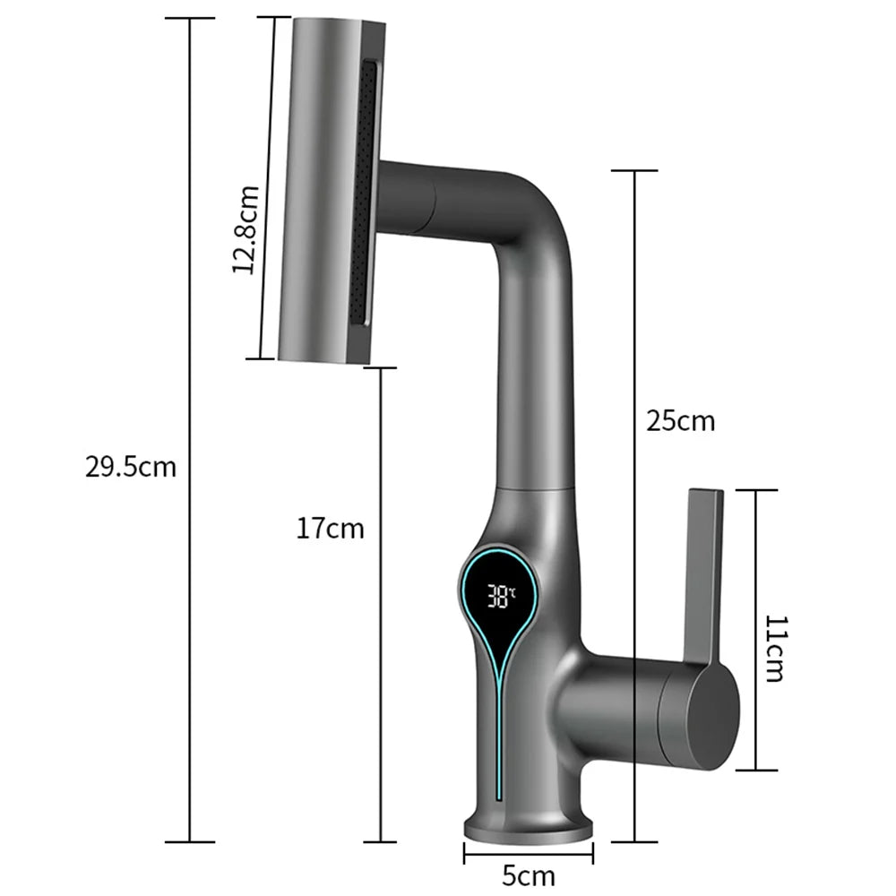 AOGUTU Waterfall Basin Faucet Digital Temp Display Mixer Tap