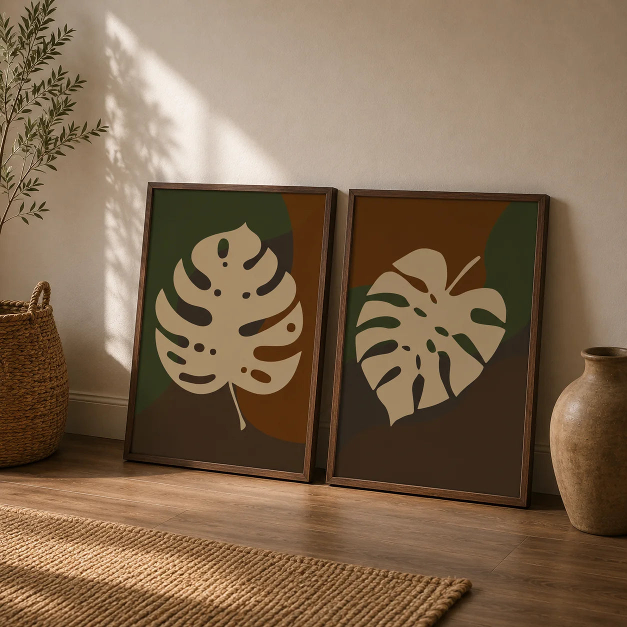 Boho Abstract Wall Art, Vintage Monstera Leaf Botanical Canvas Painting, plant Poster Print for Living Bedroom Room Wall Decor Peaceful Pleasures Health and Wellness
