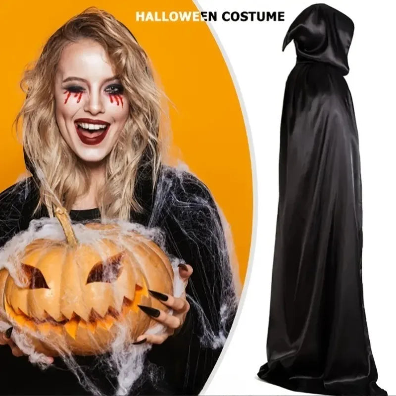 Hooded Witch Cloak Black Long Robe Halloween Costume Unisex
