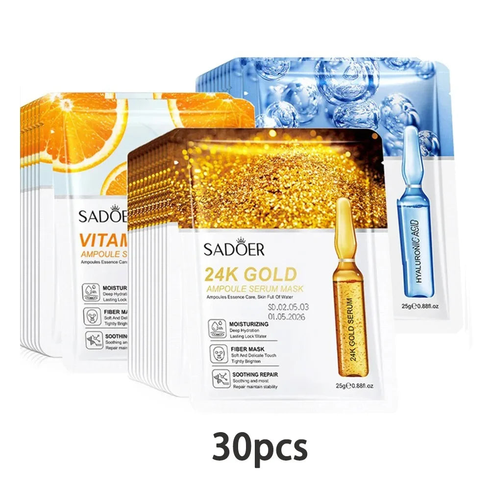 24K Gold Vitamin C Face Mask Set – Moisturizing & Firming Peaceful Pleasures Health and Wellness Mixed 30pcs