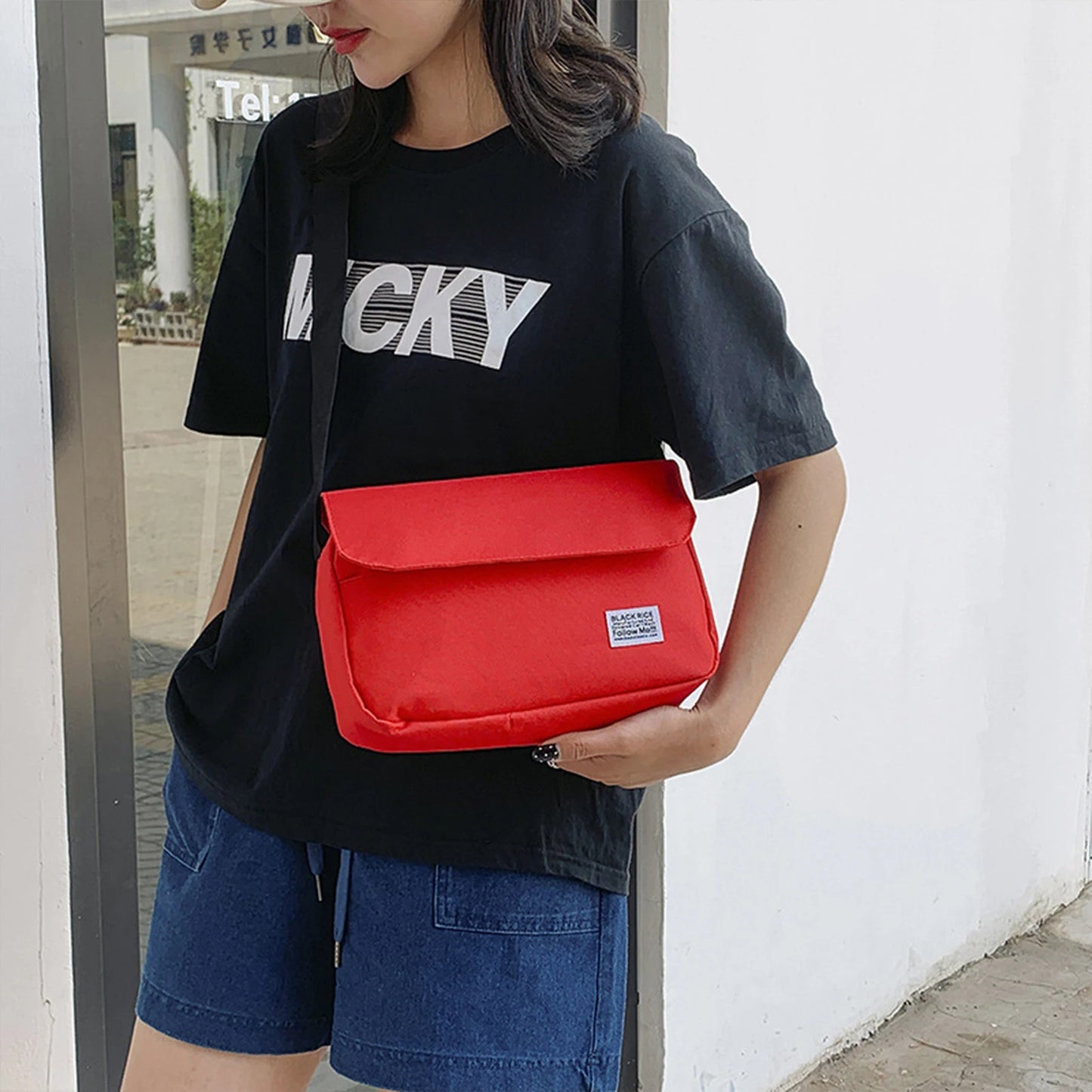 Crossbody Bag for Couples Large Capacity Casual Nylon Underarm Bags for Holiday Vacation Use Travel Shopping Use Peaceful Pleasures Health and Wellness Red