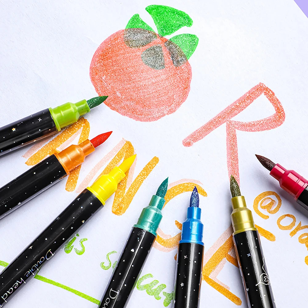 Double Headed Dual Glitter Marker Pen Hand-painted Brush Bolded Soft