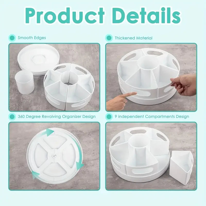 360 Rotating Desk Organizer 7 Removable Bins Multi- Pen Holder