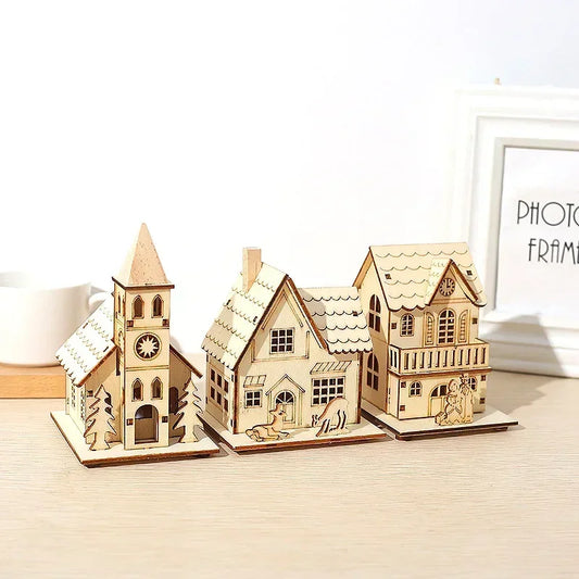 Christmas Decorations Glowing Log Cabin Snow House Xmas Tree Home Desktop Decor DIY Gifts Sets Window Ornaments Cute Wood Crafts Peaceful Pleasures Health and Wellness
