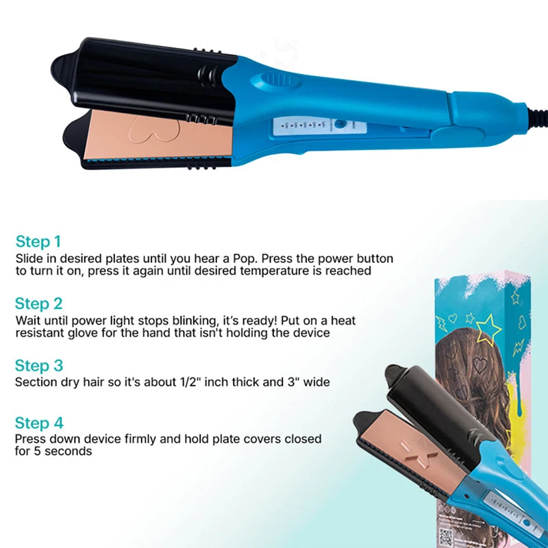 Titanium Electric 3D Printed 4 Interchangeable Plates Crimping Volumizing Household Hair Crimper Peaceful Pleasures Health and Wellness