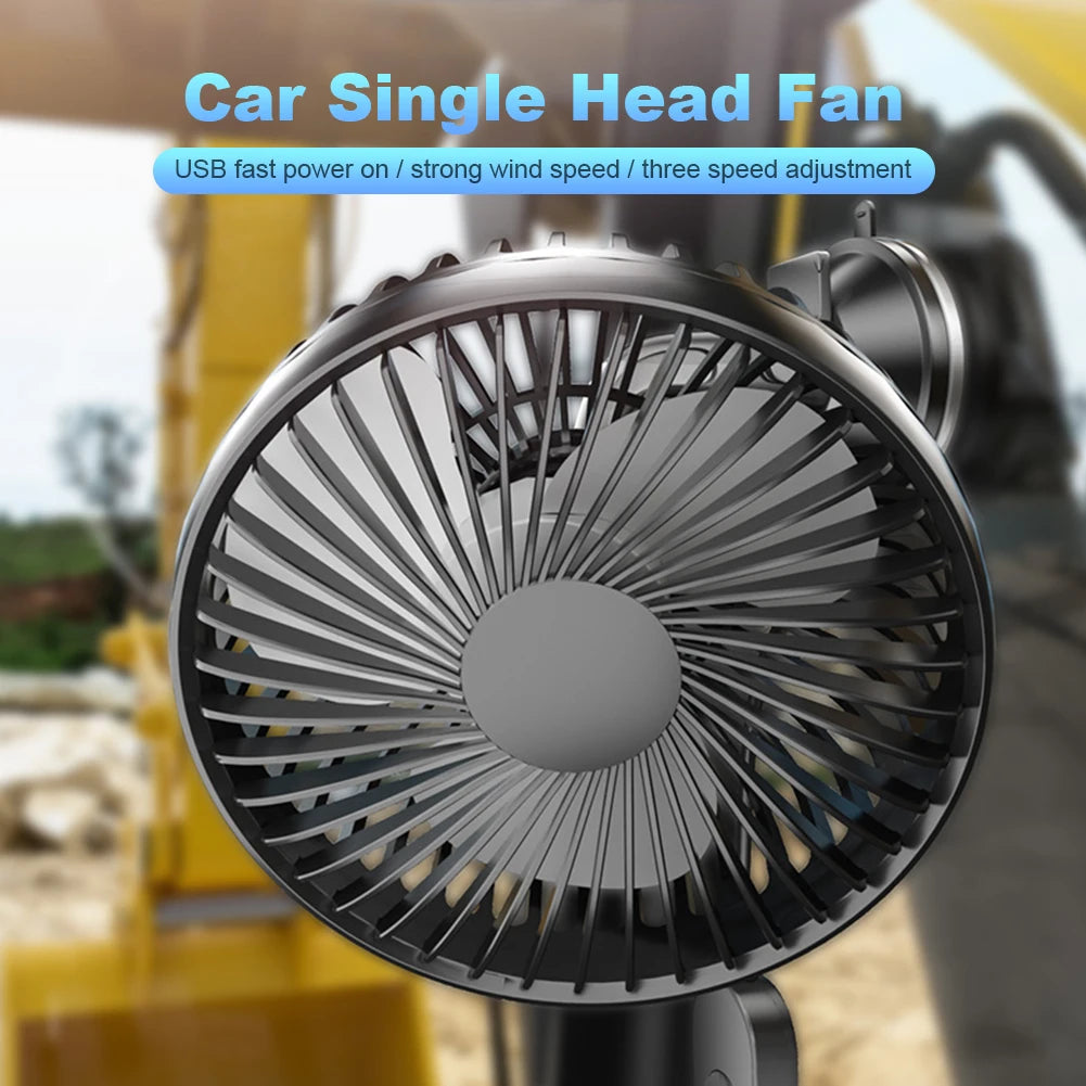 USB Car Cooling Fan 12V/24V 360° Suction Cup for Car Truck SUV RV Peaceful Pleasures Health and Wellness
