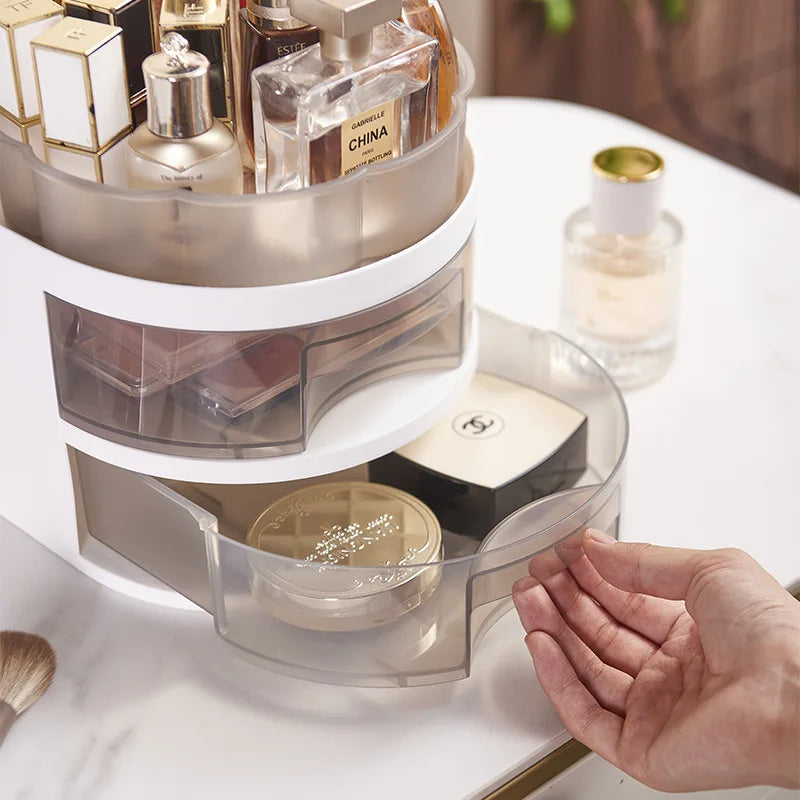 Large Capacity Cosmetic Organizer with Drawers Top Shelf Clear View Makeup Storage Box Desktop Dustproof Skincare Display Case Peaceful Pleasures Health and Wellness