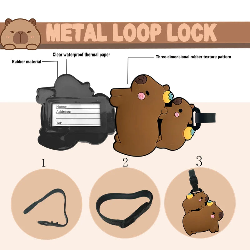 Cartoon Capybara PVC Luggage Tag | ID & Address Holder