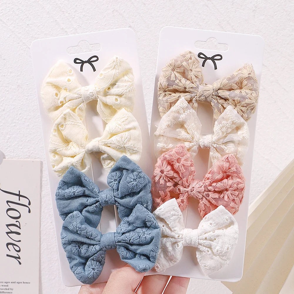 Lovely Cotton Bowknot Clips Safe Hairpins Girl Fresh Pastoral