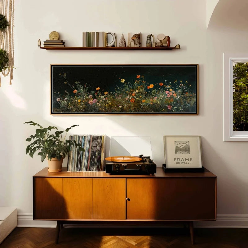 Wildflowers at Night Canvas Wall Art | Moody Dark Floral Print Canvas Wall Art Peaceful Pleasures Health and Wellness