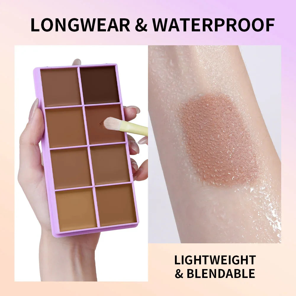 8-Shade Cream Concealer Palette with Brush & Puff | Full Coverage
