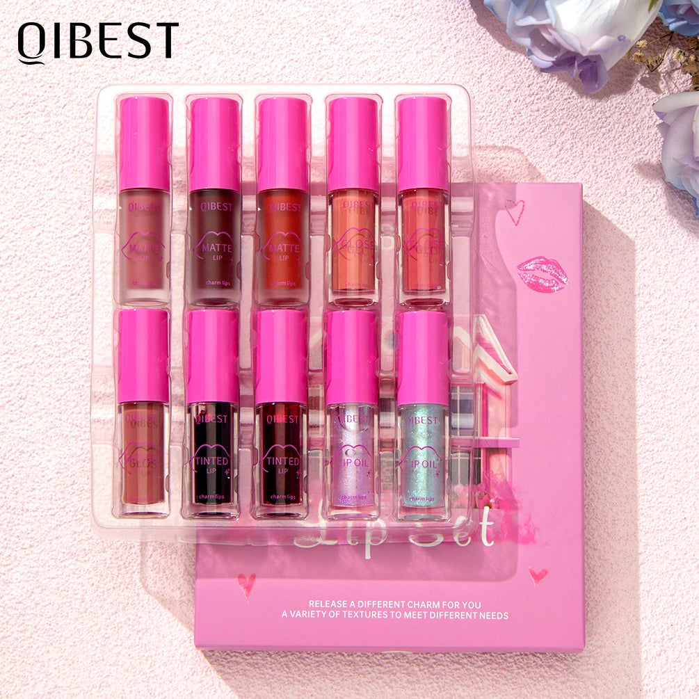 QIBEST 10 PCS Moisturizing Lip Gloss Sets Transparent Lip Oil Hydrating Lip Glaze Lip Plumper Matte Liquid Lipstick Makeup Kits Peaceful Pleasures Health and Wellness