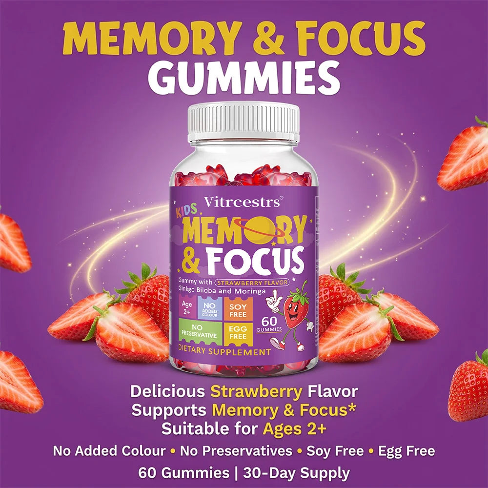 Kids' Focus Gummies, with Ginkgo Biloba, Potassium, Improve Children's Focus and Attention, Enhance Brain Function Peaceful Pleasures Health and Wellness