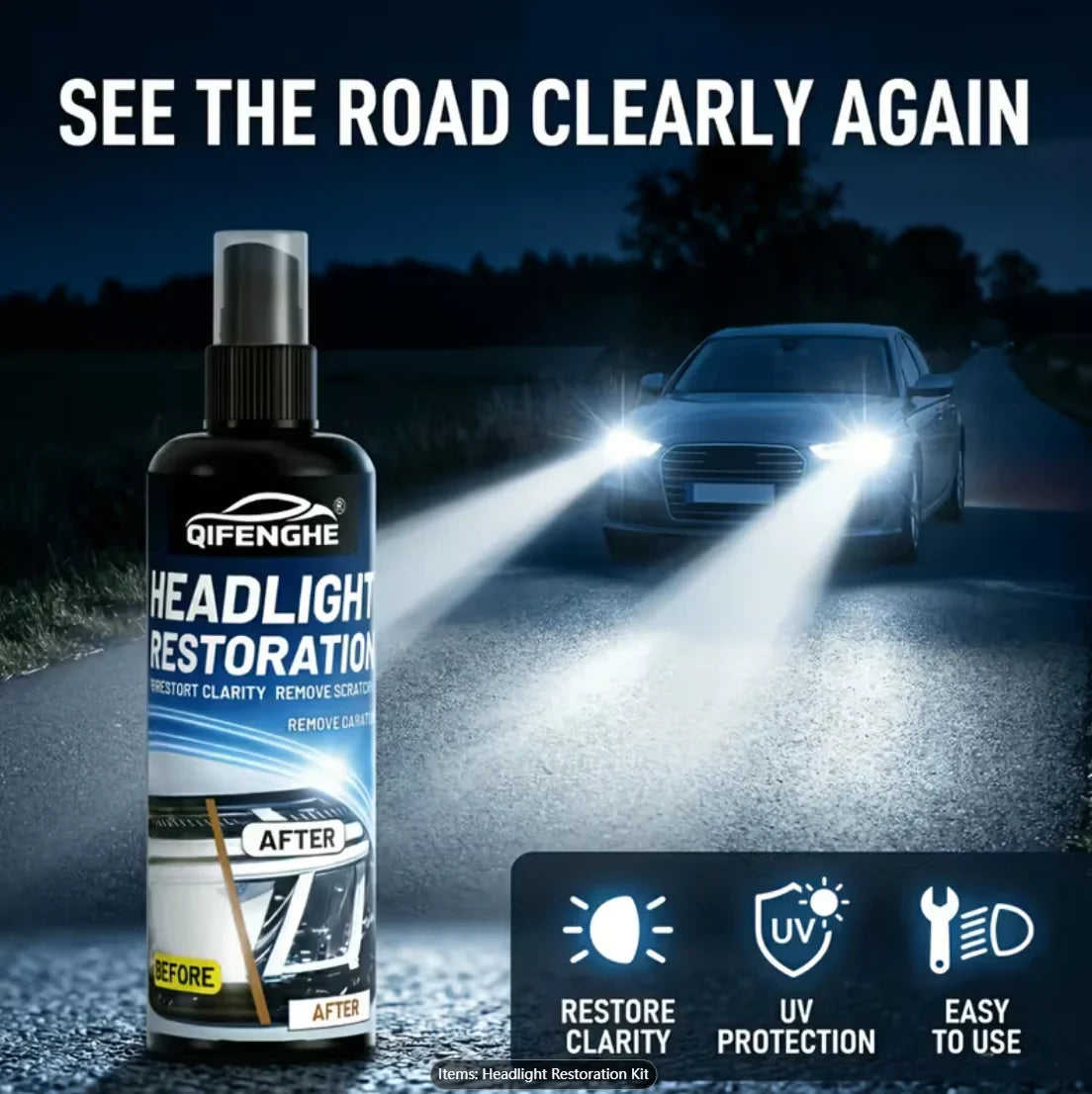Car Headlight Restoration Paste – Removes Yellowing & Haze
