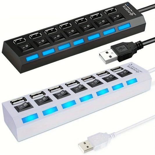 4/7 Port USB 2.0 Hub Splitter with LED Switch | PC & Laptop USB Hub Peaceful Pleasures Health and Wellness