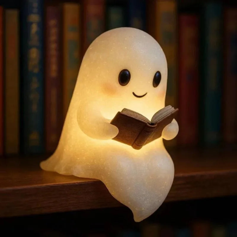 Cute Ghost Reading Book Halloween Night Light Lamp | Decor