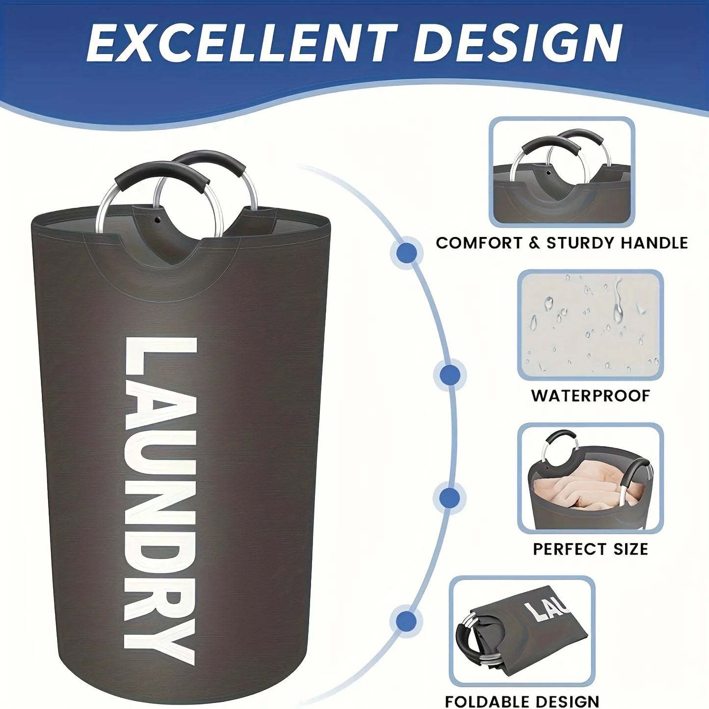 Home Large Capacity Clothes Storage Bag Oxford Cloth Laundry Bag Round Handle Dirty Laundry Storage Basket Peaceful Pleasures Health and Wellness