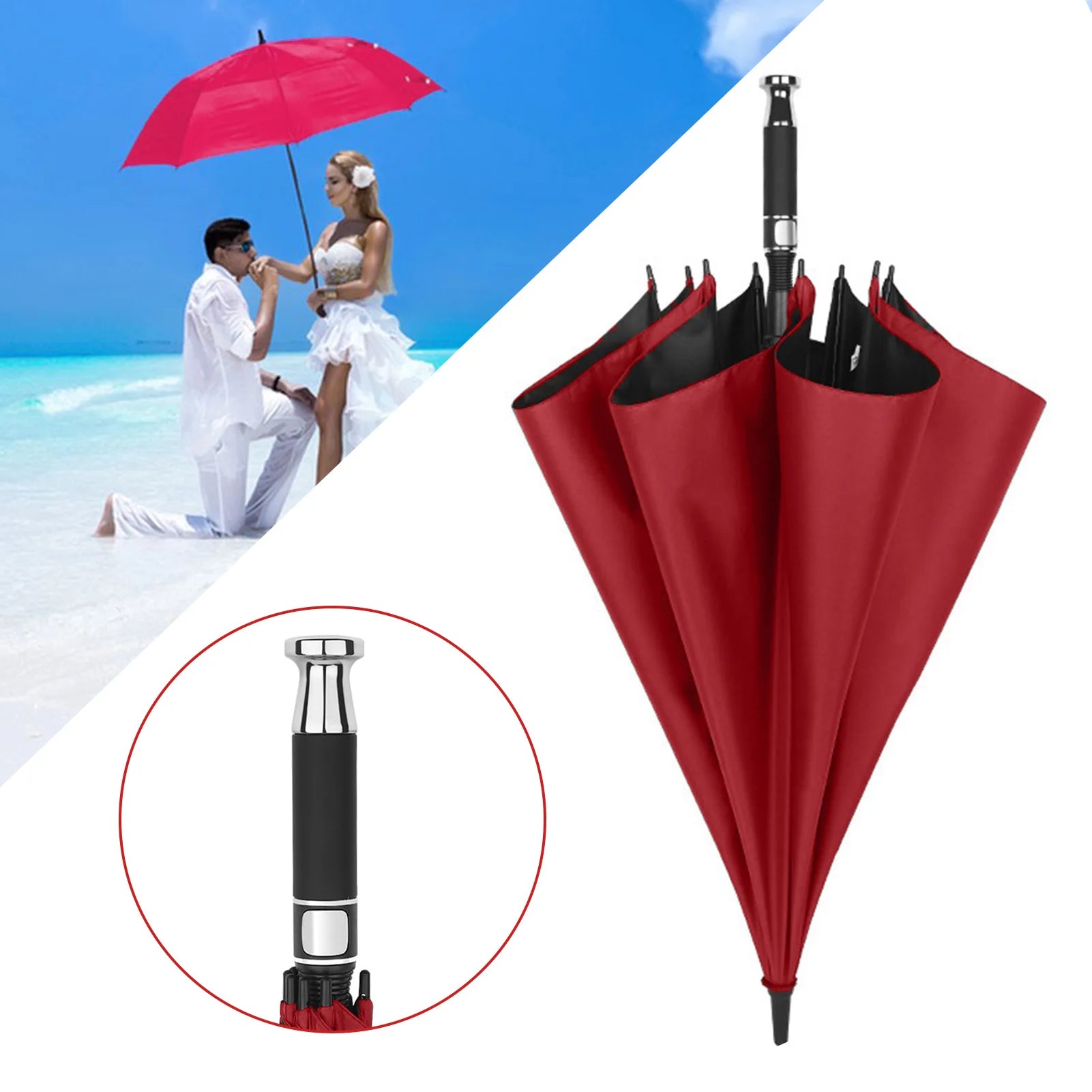 Straight Handle Automatic Umbrellas Double Layer Sun Protection Business Umbrellas Lightweight Long Handle Thickened Umbrellas Peaceful Pleasures Health and Wellness