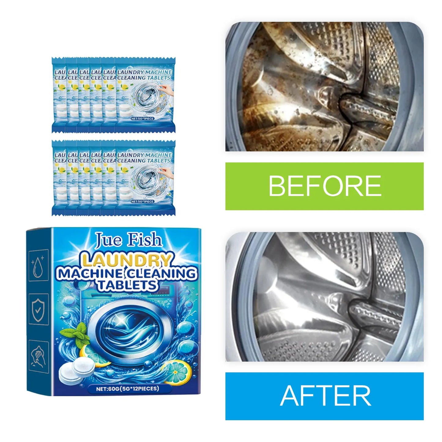 Effervescent Washing Machine Cleaner Tablets – Descale & Deodorize