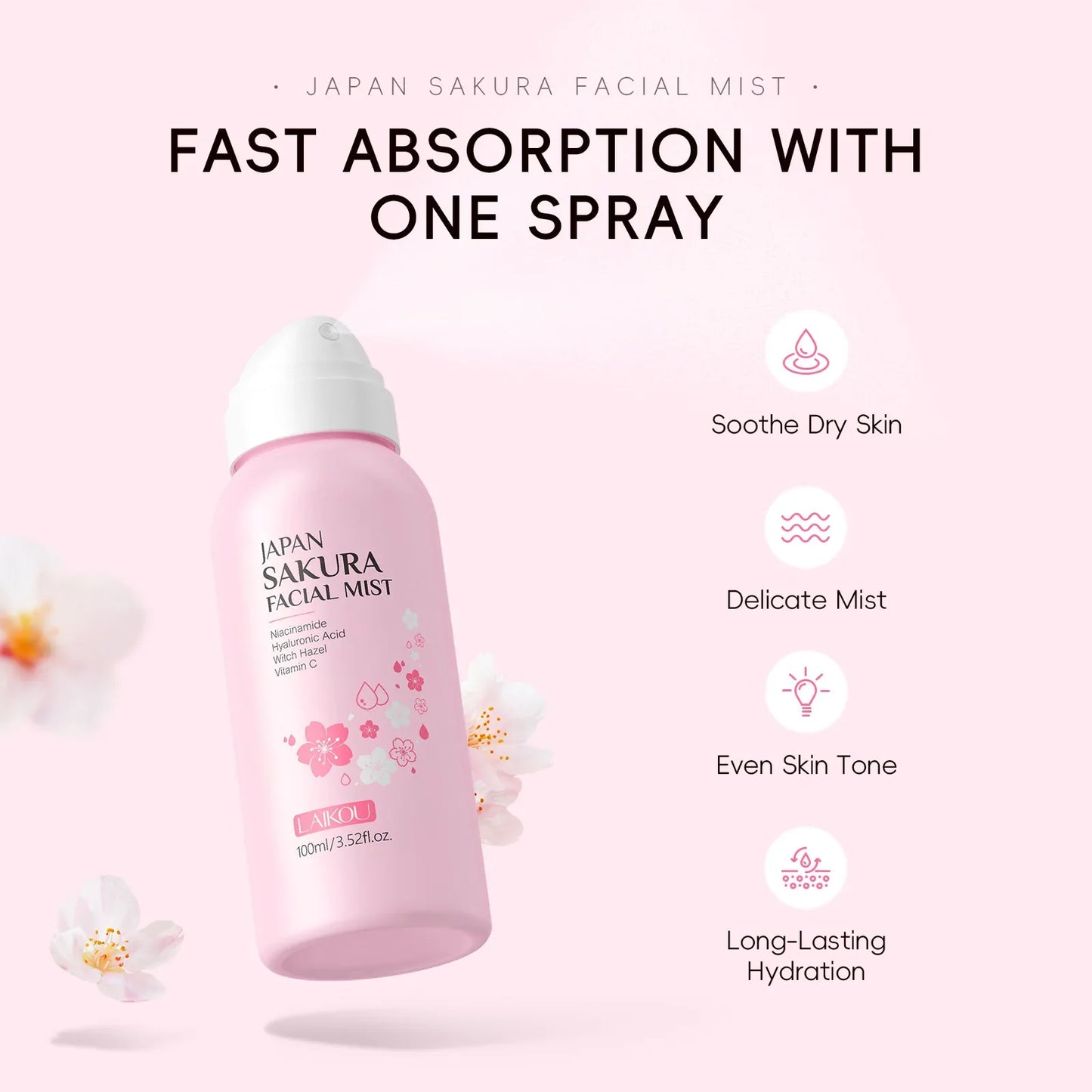 LAIKOU Sakura Toner Spray – Hydrating & Brightening Mist 100ml