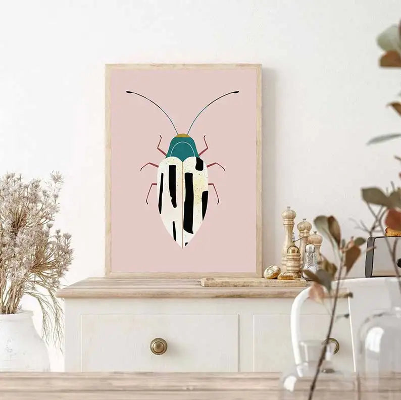 Butterfly Wall Art Ladybug Tiger Moth Beetle Feather Canvas Painting Nordic Poster Printing Wall Picture Bedroom Decoration Peaceful Pleasures Health and Wellness