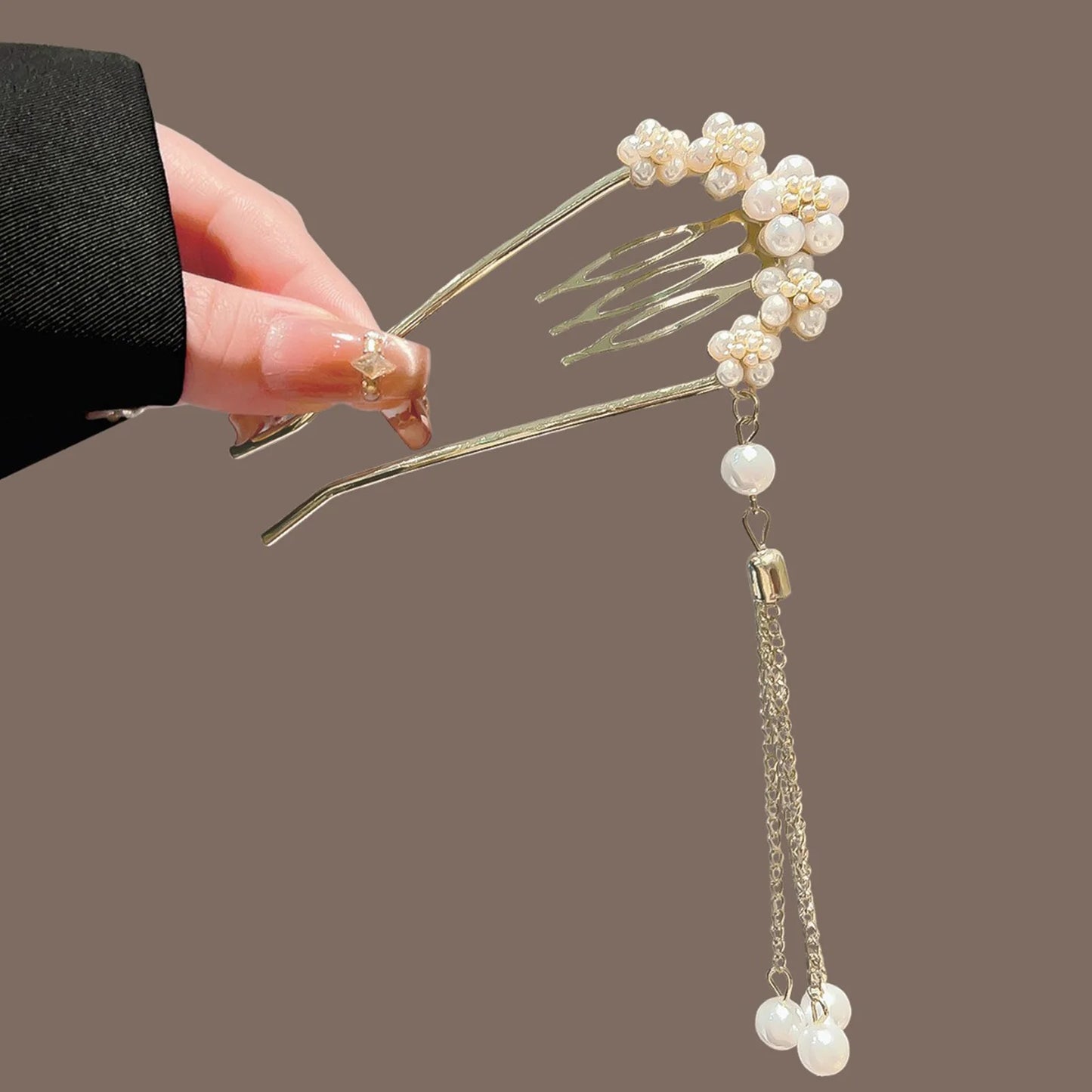 Pearl Fringe U-Shaped Hairpin For Women Elegant Alloy Design With Imitation Pearl Peaceful Pleasures Health and Wellness