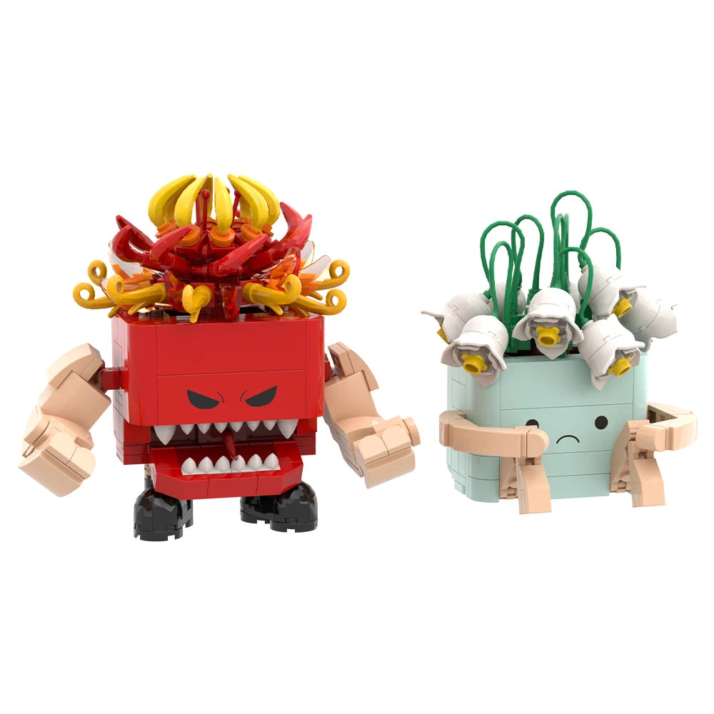 MOC Angry & Sad Plant Pot Building Blocks | 423 Pcs, Rotating Flower