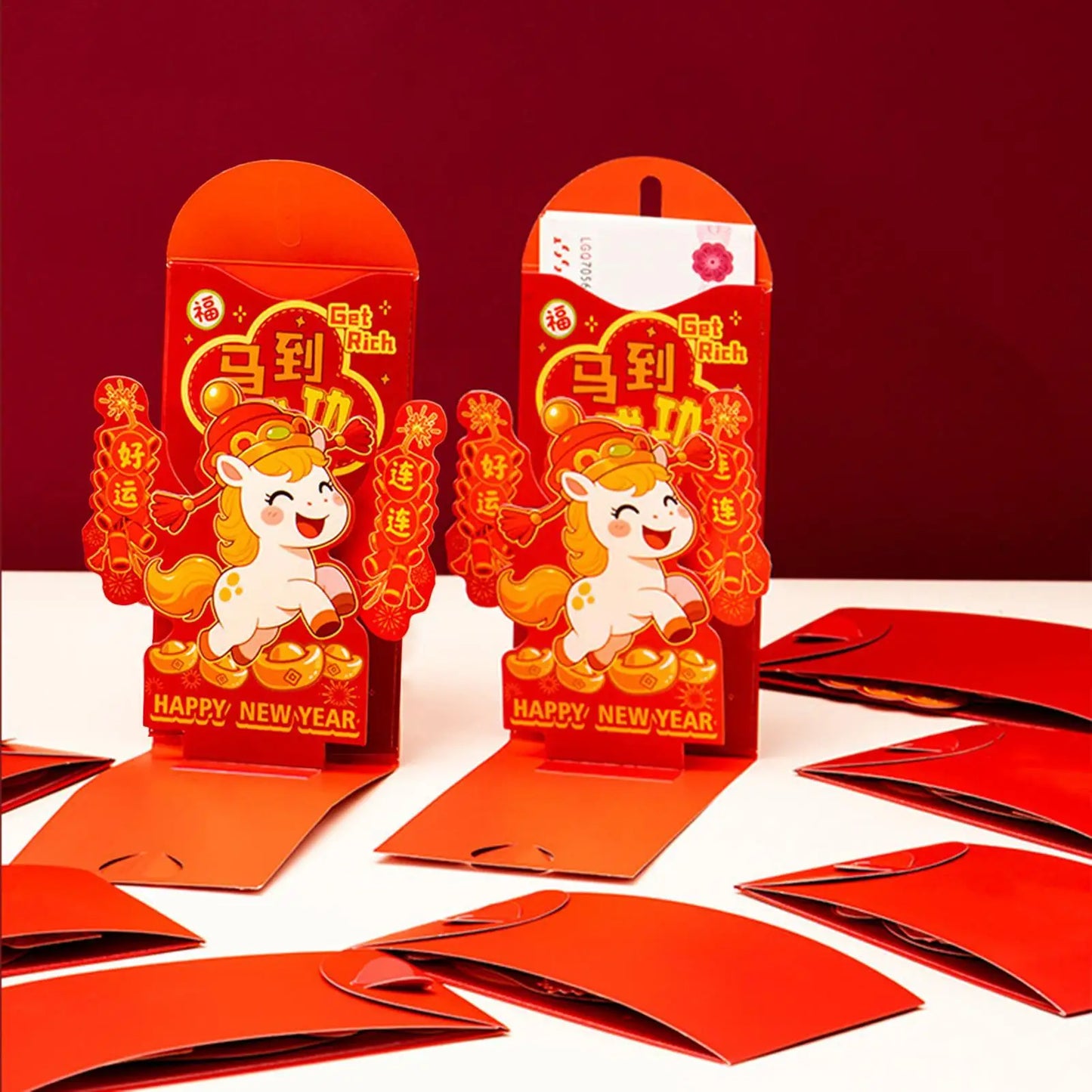 2026 Lunar New Year Red Envelopes 10pc | 3D Gold Foil Lucky Festive Gift Envelopes Peaceful Pleasures Health and Wellness