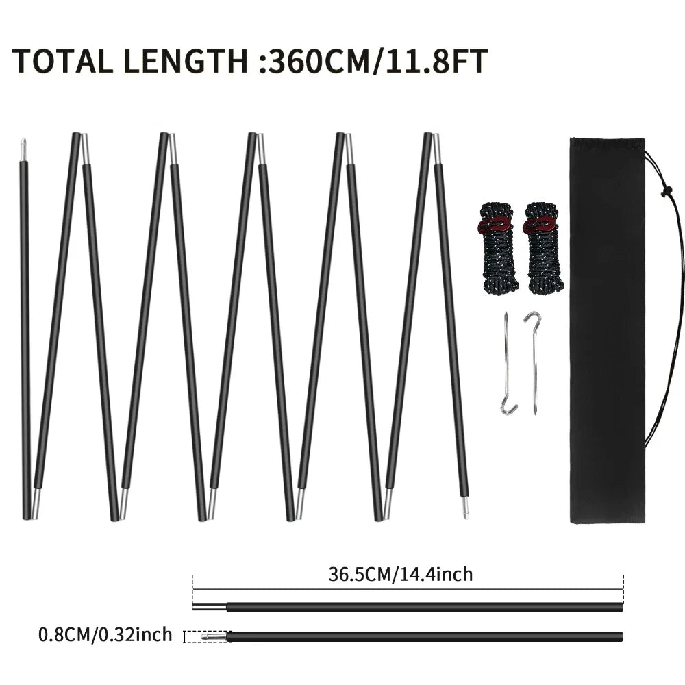 Pre-Assembled Tent Pole Stakes Aluminium Tarp Rod Replacement Camping Accessori Multifunction Lightweight Tent Poles Repair Kits Peaceful Pleasures Health and Wellness 1Pcs 3.6M Black Kits