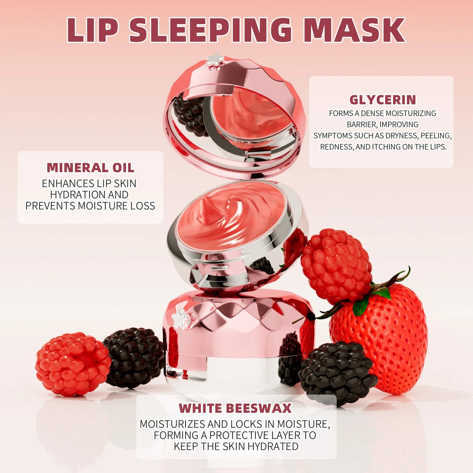 Lip Sleep Mask Moisturizing Nourish Repair Hydrated Fade Lip เส้น Anti-cracking Day และ Night Maintenance Lip Balm Care Peaceful Pleasures Health and Wellness