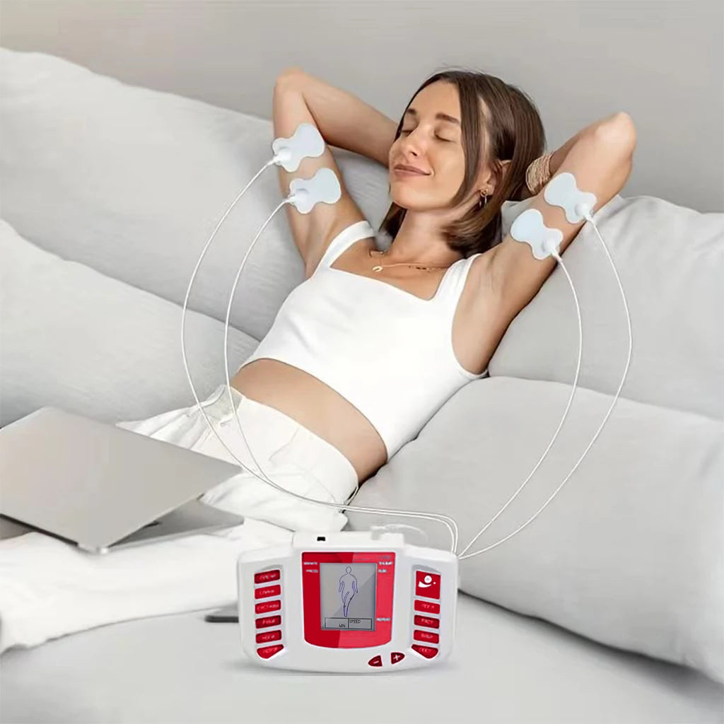ortable Electronic Muscle Stimulator, Dual Output Unit with 4 Pads for Back, Shoulder, Leg, Making It a Perfect Gift for Family Peaceful Pleasures Health and Wellness