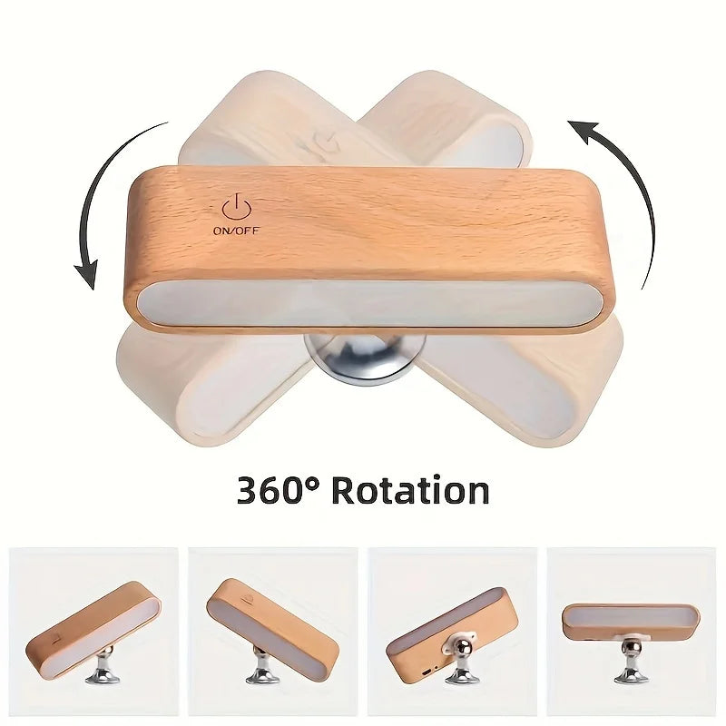 LED No-Drill Wireless Wall Lamp | Modern Wood Bedside Light