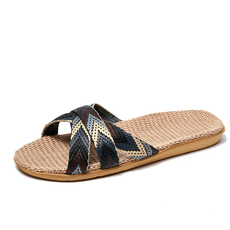 Women's Bohemian Linen Slides – Lightweight Anti-Slip Summer Slippers