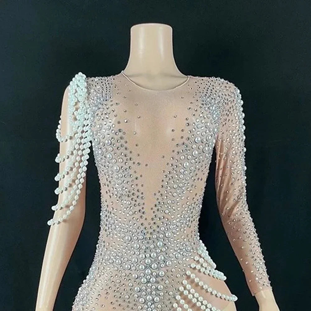 Embellished Maternity bodysuit for pregnancy photoshoot Luxury Club Charming Sexy Beading Women's Pearl Rhinestion Jumpsuits Peaceful Pleasures Health and Wellness