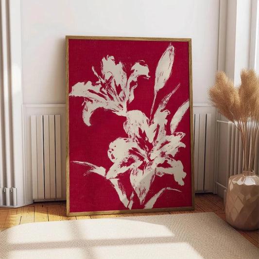 Retro Red Lily Floral Canvas Wall Art Print | Home Decor Floral Canvas Print Peaceful Pleasures Health and Wellness G5389 40x50cm Unframed