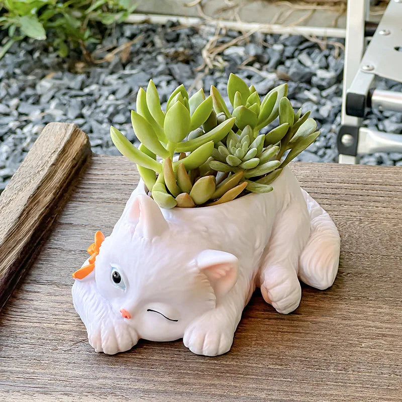 Cartoon Cat Resin Succulent Pot | Cute Desktop Plant Pot