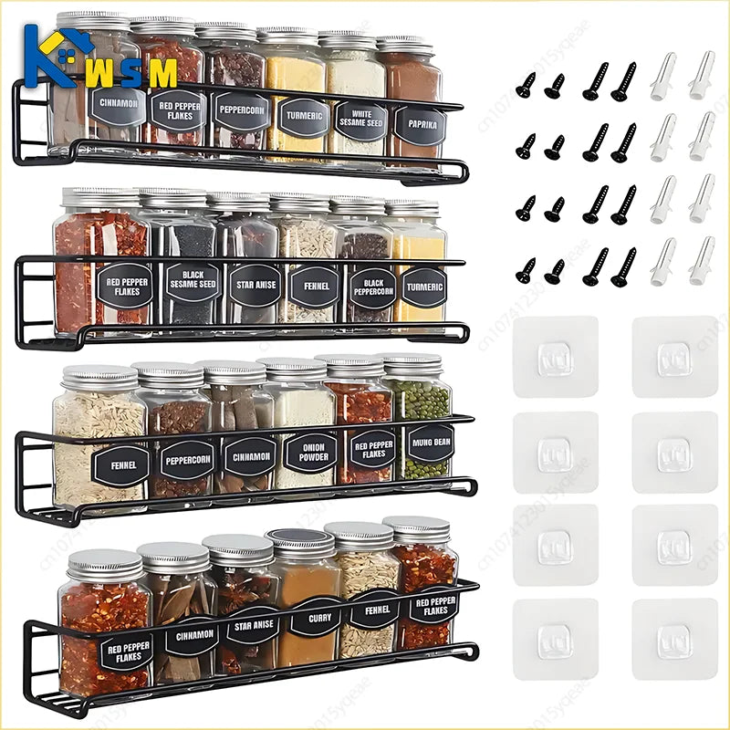 Wall-Mounted Iron Spice Rack & Kitchen Shelf Organiser